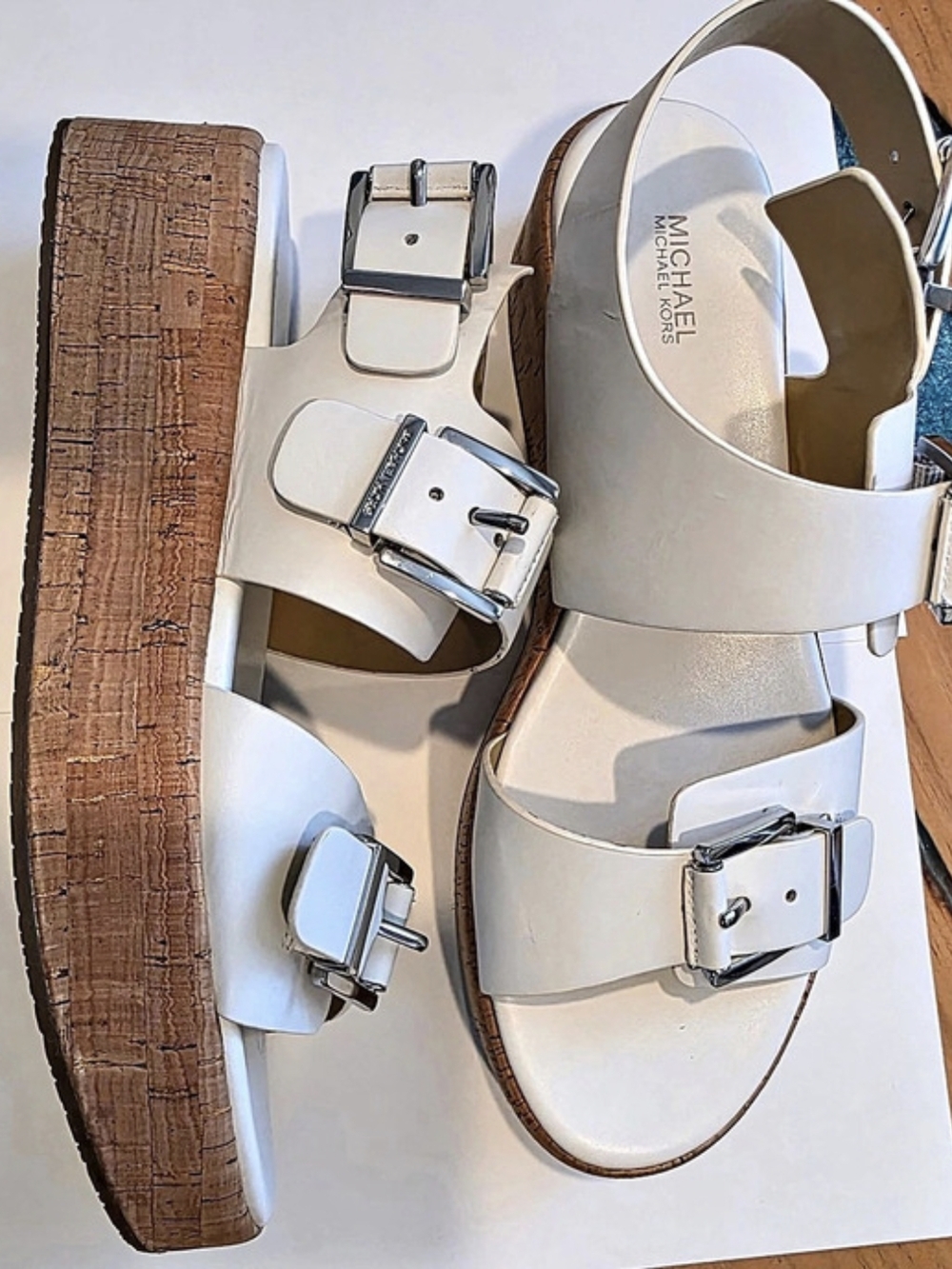 Michael Kors Colby Leather Flatform Sandal White & Brown